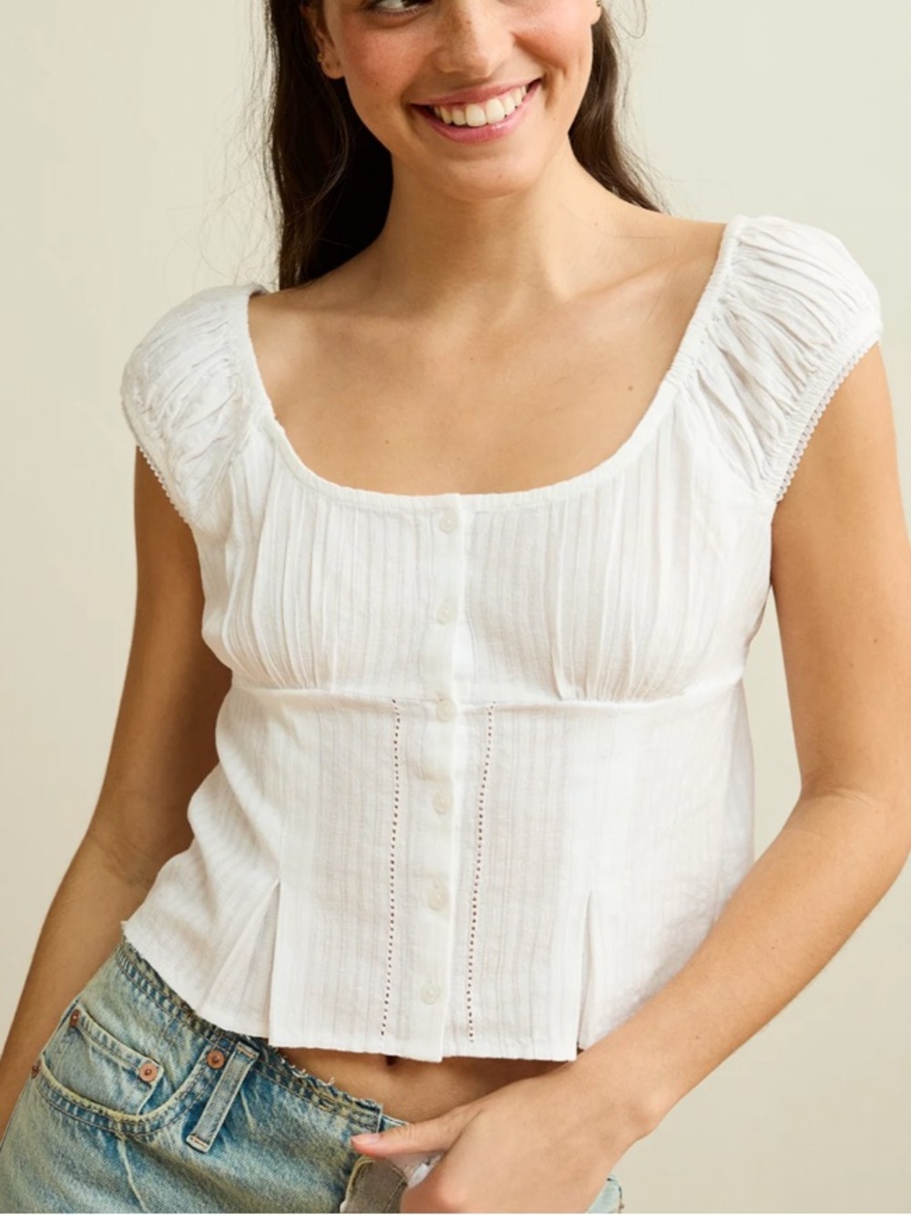 American Eagle Cap Sleeve Button Up Top White NWT Size S